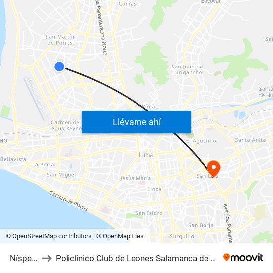 Nísperos to Policlinico Club de Leones Salamanca de Monterrico map