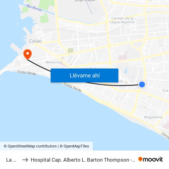 La Mar to Hospital Cap. Alberto L. Barton Thompson - Essalud map