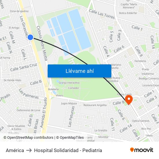 América to Hospital Solidaridad - Pediatría map