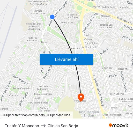 Tristán Y Moscoso to Clinica San Borja map