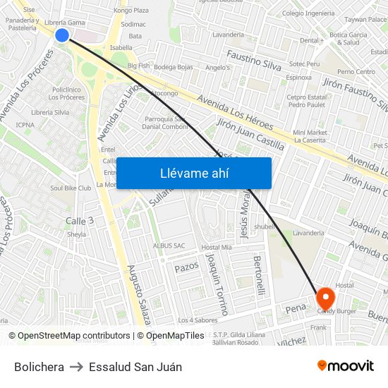 Bolichera to Essalud San Juán map