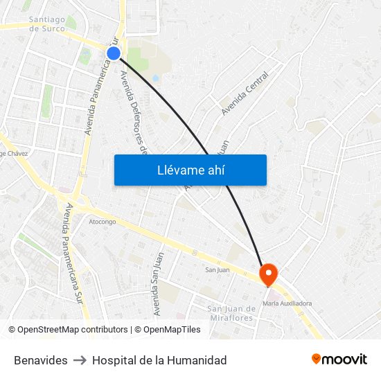 Benavides to Hospital de la Humanidad map