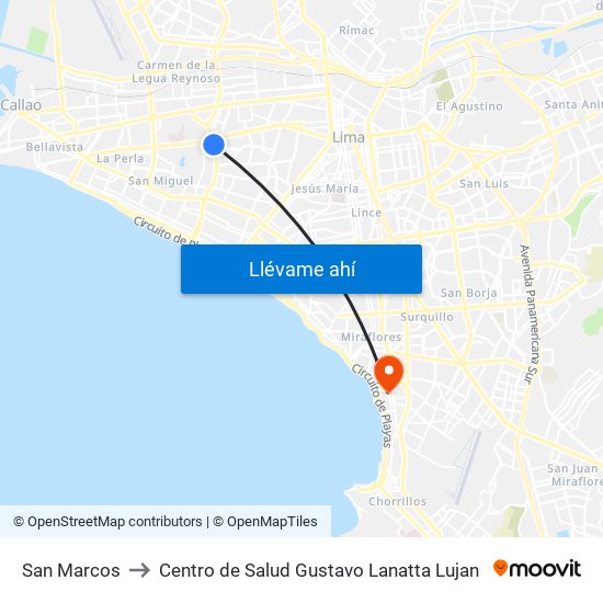 San Marcos to Centro de Salud Gustavo Lanatta Lujan map