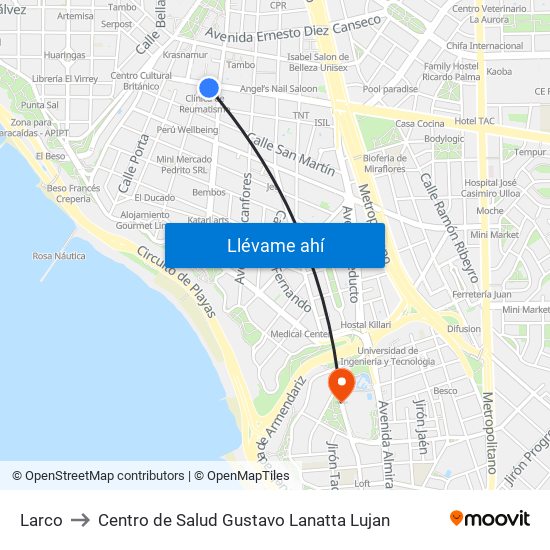 Larco to Centro de Salud Gustavo Lanatta Lujan map