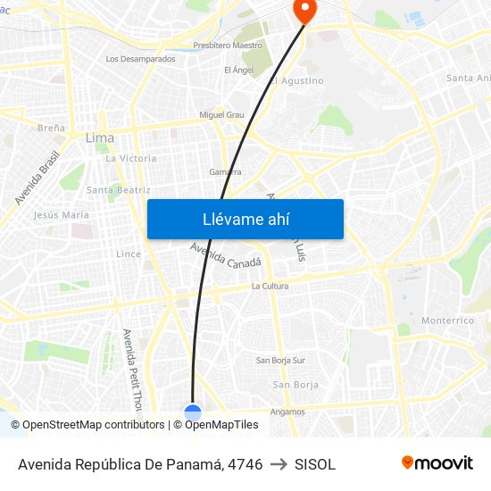 Avenida República De Panamá, 4746 to SISOL map