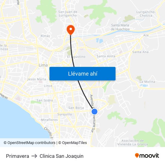 Primavera to Clinica San Joaquin map