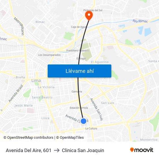 Avenida Del Aire, 601 to Clinica San Joaquin map