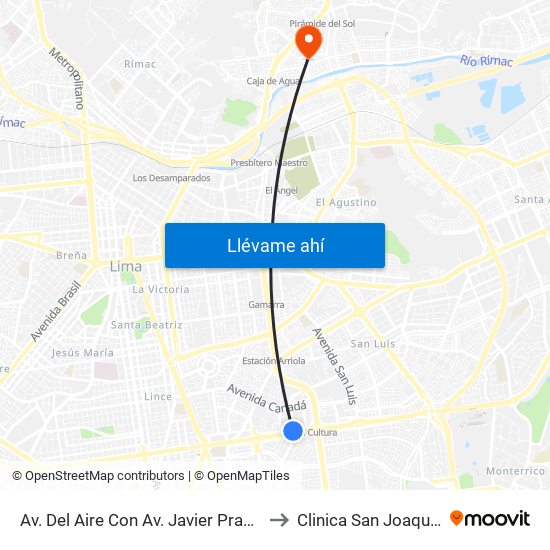 Av. Del Aire Con Av. Javier Prado to Clinica San Joaquin map