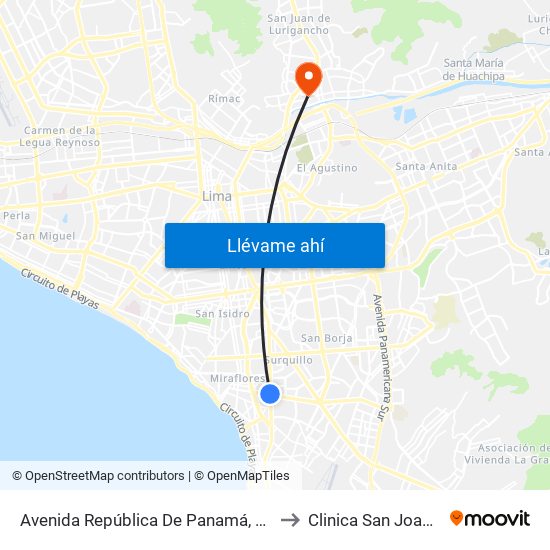 Avenida República De Panamá, 6190 to Clinica San Joaquin map