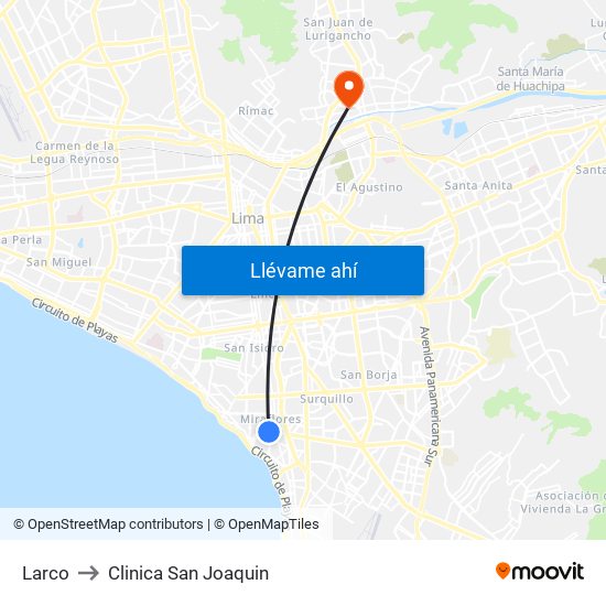 Larco to Clinica San Joaquin map