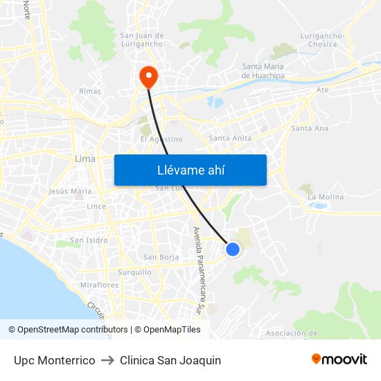 Upc Monterrico to Clinica San Joaquin map