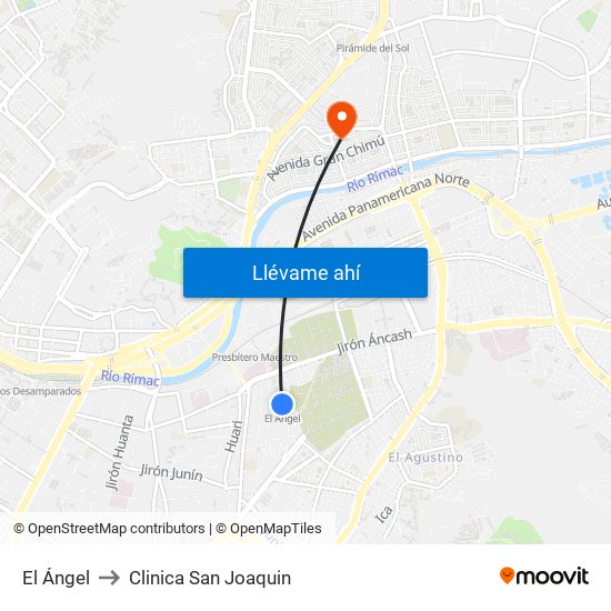 El Ángel to Clinica San Joaquin map
