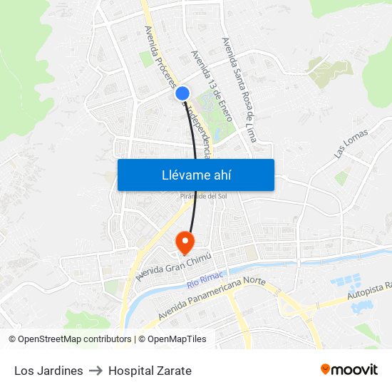 Los Jardines to Hospital Zarate map