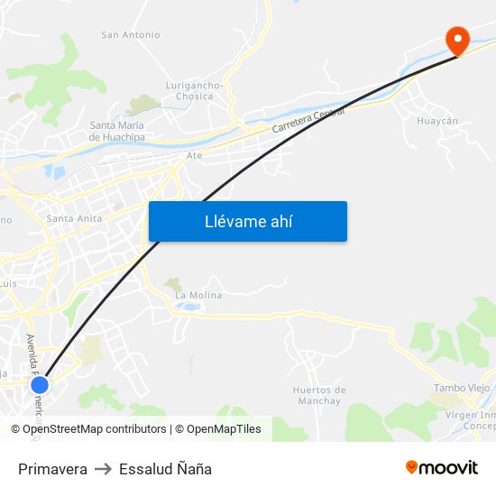 Primavera to Essalud Ñaña map
