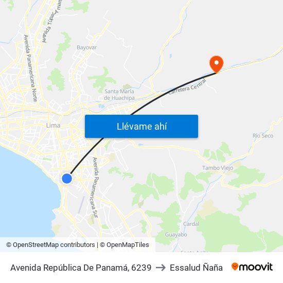 Avenida República De Panamá, 6239 to Essalud Ñaña map