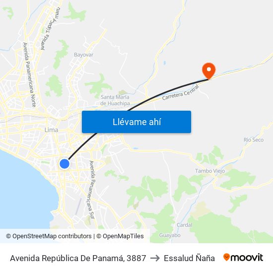 Avenida República De Panamá, 3887 to Essalud Ñaña map