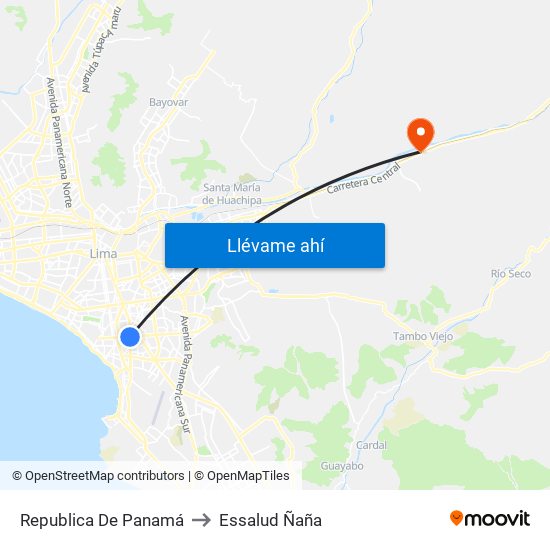 Republica De Panamá to Essalud Ñaña map