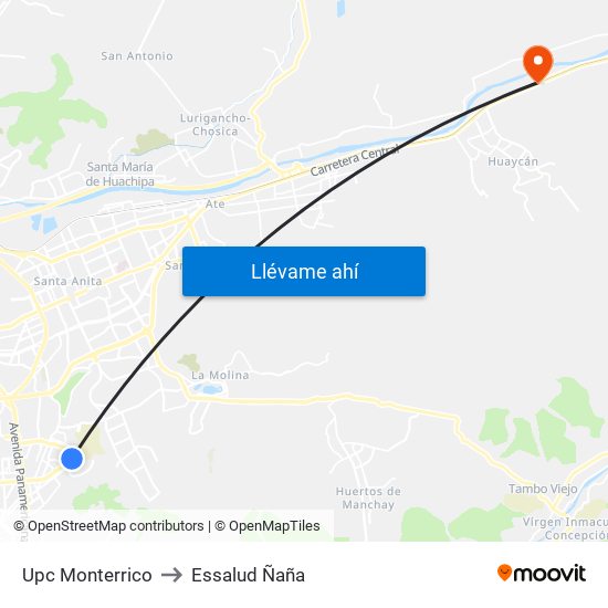 Upc Monterrico to Essalud Ñaña map
