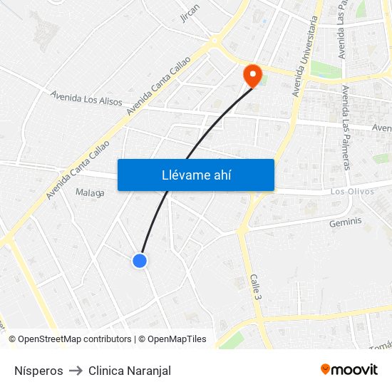 Nísperos to Clinica Naranjal map