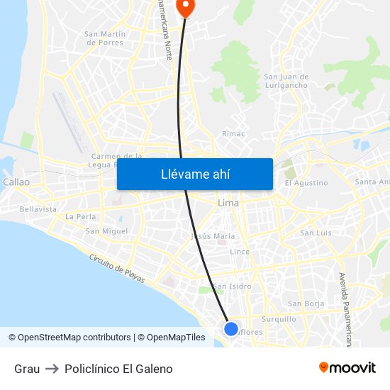 Grau to Policlínico El Galeno map