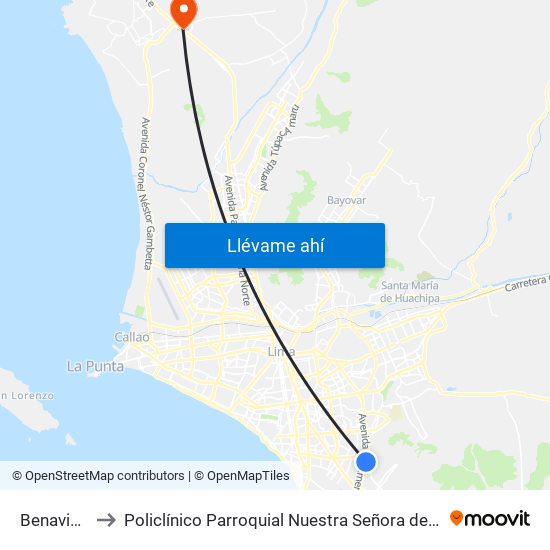 Benavides to Policlínico Parroquial Nuestra Señora de Fátima map