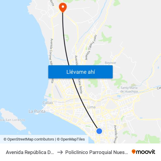 Avenida República De Panamá, 4746 to Policlínico Parroquial Nuestra Señora de Fátima map