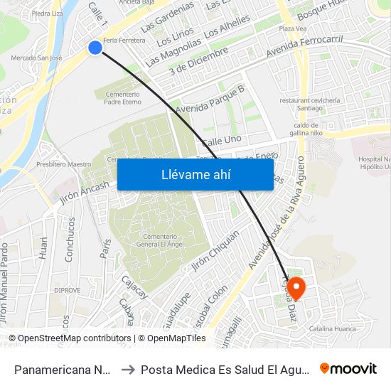 Panamericana Norte to Posta Medica Es Salud El Agustino map