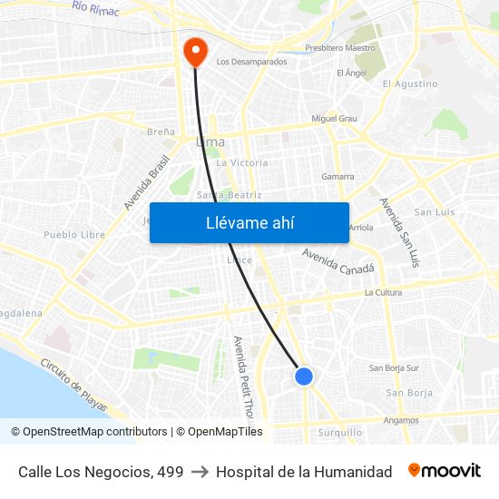 Calle Los Negocios, 499 to Hospital de la Humanidad map