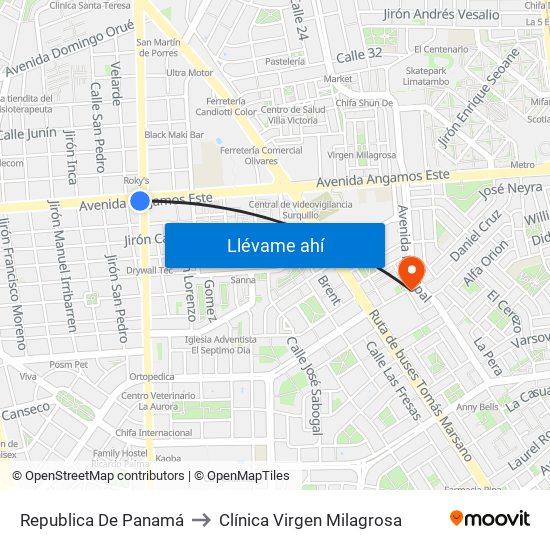 Republica De Panamá to Clínica Virgen Milagrosa map
