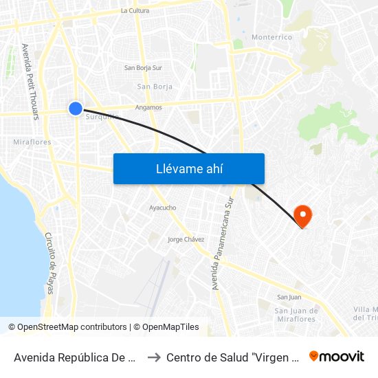 Avenida República De Panamá, 4746 to Centro de Salud "Virgen del Buen Paso" map