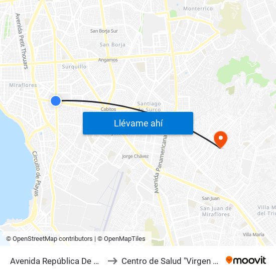 Avenida República De Panamá, 6190 to Centro de Salud "Virgen del Buen Paso" map