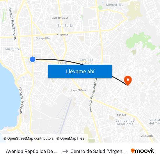 Avenida República De Panamá, 6239 to Centro de Salud "Virgen del Buen Paso" map