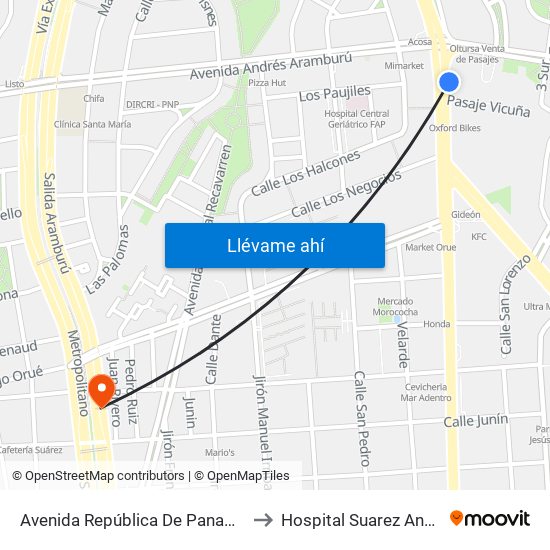Avenida República De Panamá, 3887 to Hospital Suarez Angamos map