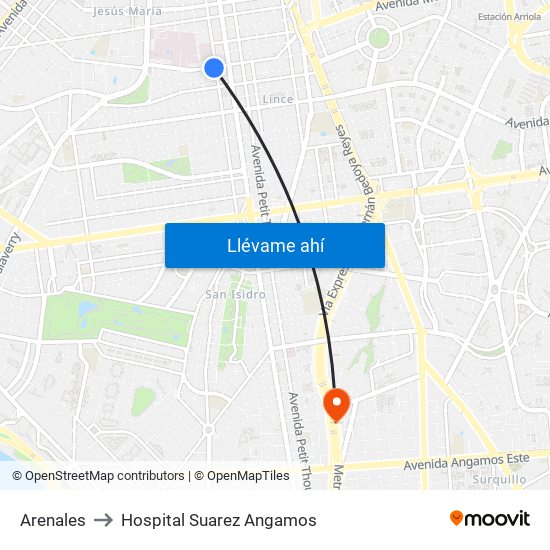 Arenales to Hospital Suarez Angamos map