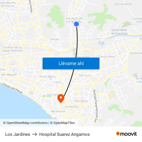 Los Jardines to Hospital Suarez Angamos map