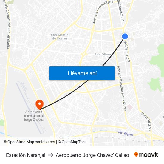 Estación Naranjal‎ to Aeropuerto Jorge Chavez' Callao map