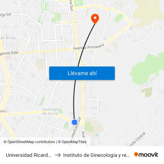 Universidad Ricardo Palma to Instituto de Ginecologia y reproducción map