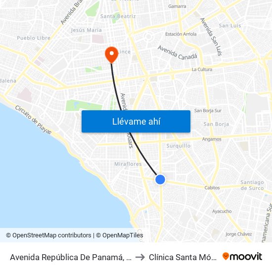 Avenida República De Panamá, 6190 to Clínica Santa Mónica map