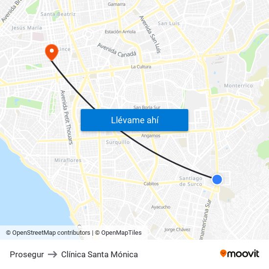 Prosegur to Clínica Santa Mónica map
