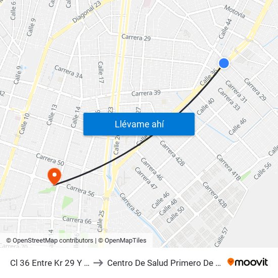 Cl 36 Entre Kr 29 Y 29c to Centro De Salud Primero De Mayo map