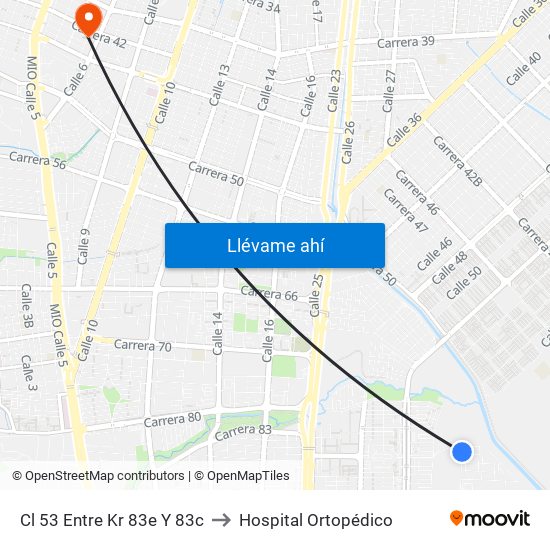 Cl 53 Entre Kr 83e Y 83c to Hospital Ortopédico map