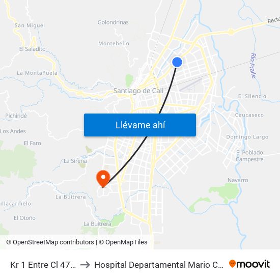 Kr 1 Entre Cl 47n Y 50n to Hospital Departamental Mario Correa Rengifo map