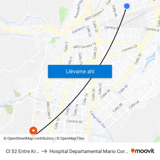 Cl 52 Entre Kr 3 Y 2 to Hospital Departamental Mario Correa Rengifo map