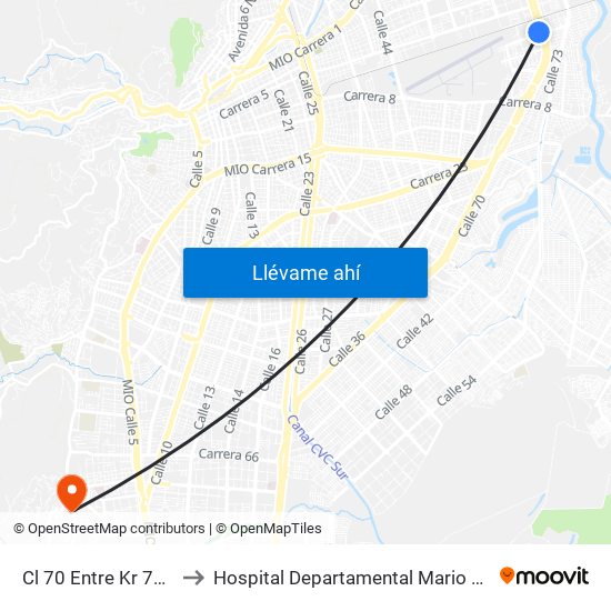 Cl 70 Entre Kr 7bbis Y 7c to Hospital Departamental Mario Correa Rengifo map