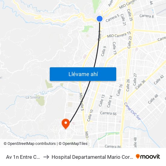 Av 1n Entre Cl 7 Y 6 to Hospital Departamental Mario Correa Rengifo map