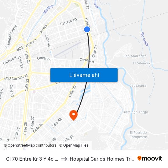 Cl 70 Entre Kr 3 Y 4c Pp1 to Hospital Carlos Holmes Trujillo map