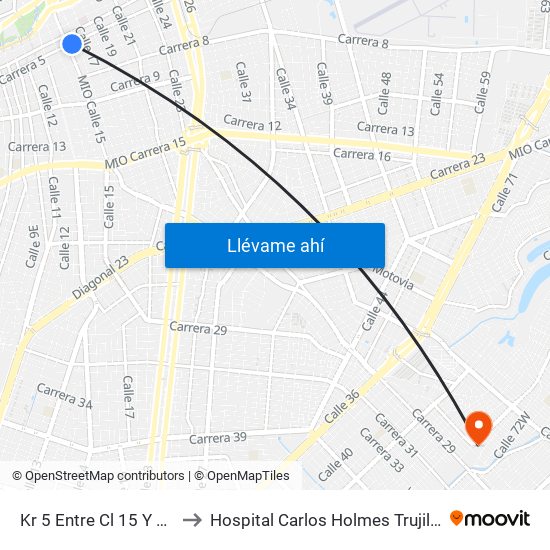 Kr 5 Entre Cl 15  Y 16 to Hospital Carlos Holmes Trujillo map
