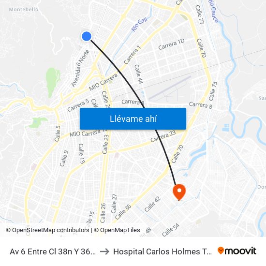 Av 6 Entre Cl 38n Y 36n P1 to Hospital Carlos Holmes Trujillo map