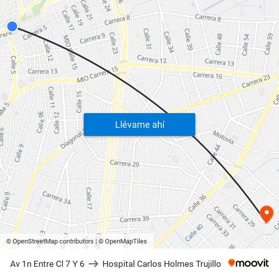 Av 1n Entre Cl 7 Y 6 to Hospital Carlos Holmes Trujillo map