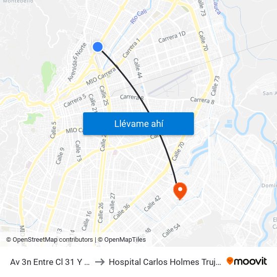 Av 3n Entre Cl 31 Y 30 to Hospital Carlos Holmes Trujillo map
